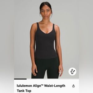Lululemon align waist length tank top, size 2&4, black
